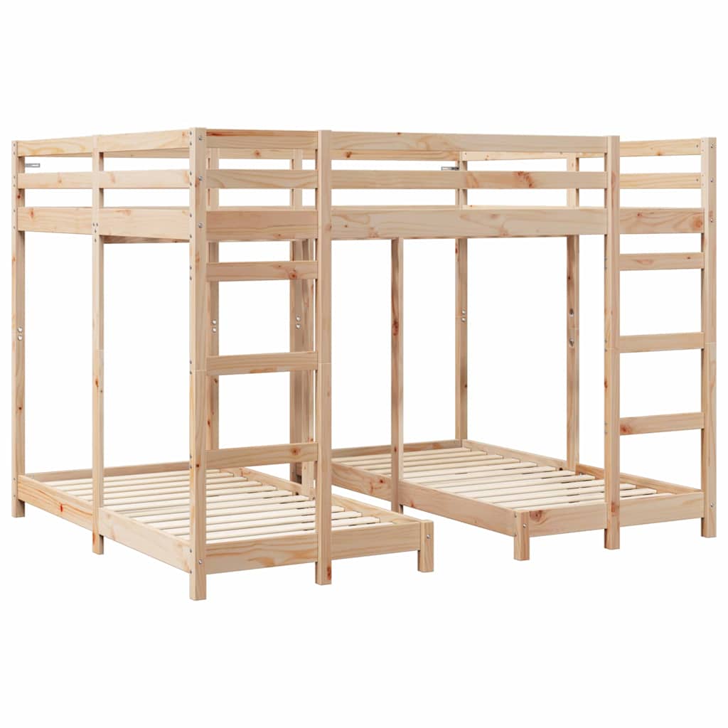 vidaXL Triple Bunk Bed Frame Brown 160 x 200 cm Solid Pine Wood 3