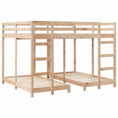 Triple Bunk Bed Frame Solid Pine Wood Natural 160 x 200 cm