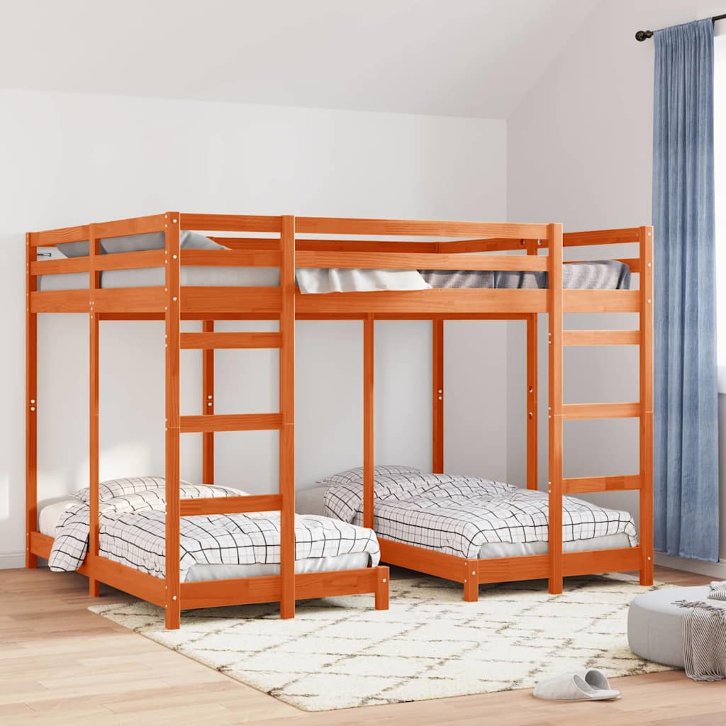 vidaXL Triple Bunk Bed Frame Wax brown 160 x 200 cm Solid Pine Wood 1