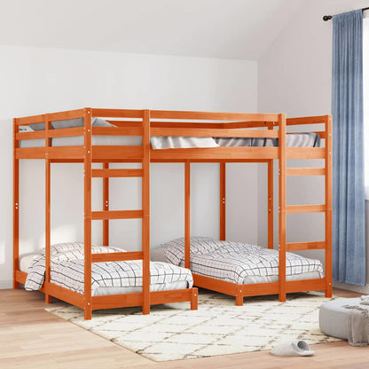 vidaXL Triple Bunk Bed Frame Wax brown 160 x 200 cm Solid Pine Wood 1