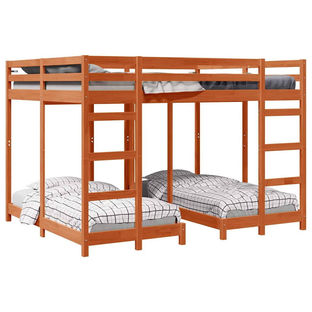 vidaXL Triple Bunk Bed Frame Wax brown 160 x 200 cm Solid Pine Wood 2