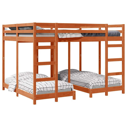 vidaXL Triple Bunk Bed Frame Wax brown 160 x 200 cm Solid Pine Wood 2