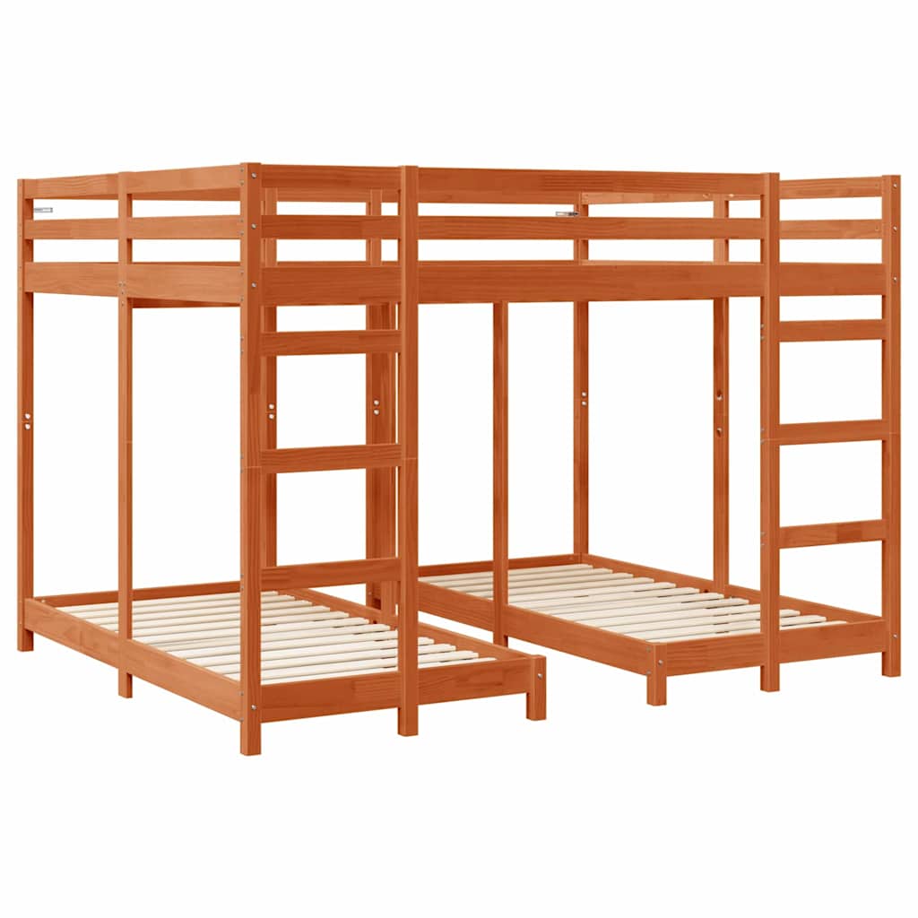 vidaXL Triple Bunk Bed Frame Wax brown 160 x 200 cm Solid Pine Wood 3