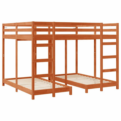 vidaXL Triple Bunk Bed Frame Wax brown 160 x 200 cm Solid Pine Wood 3