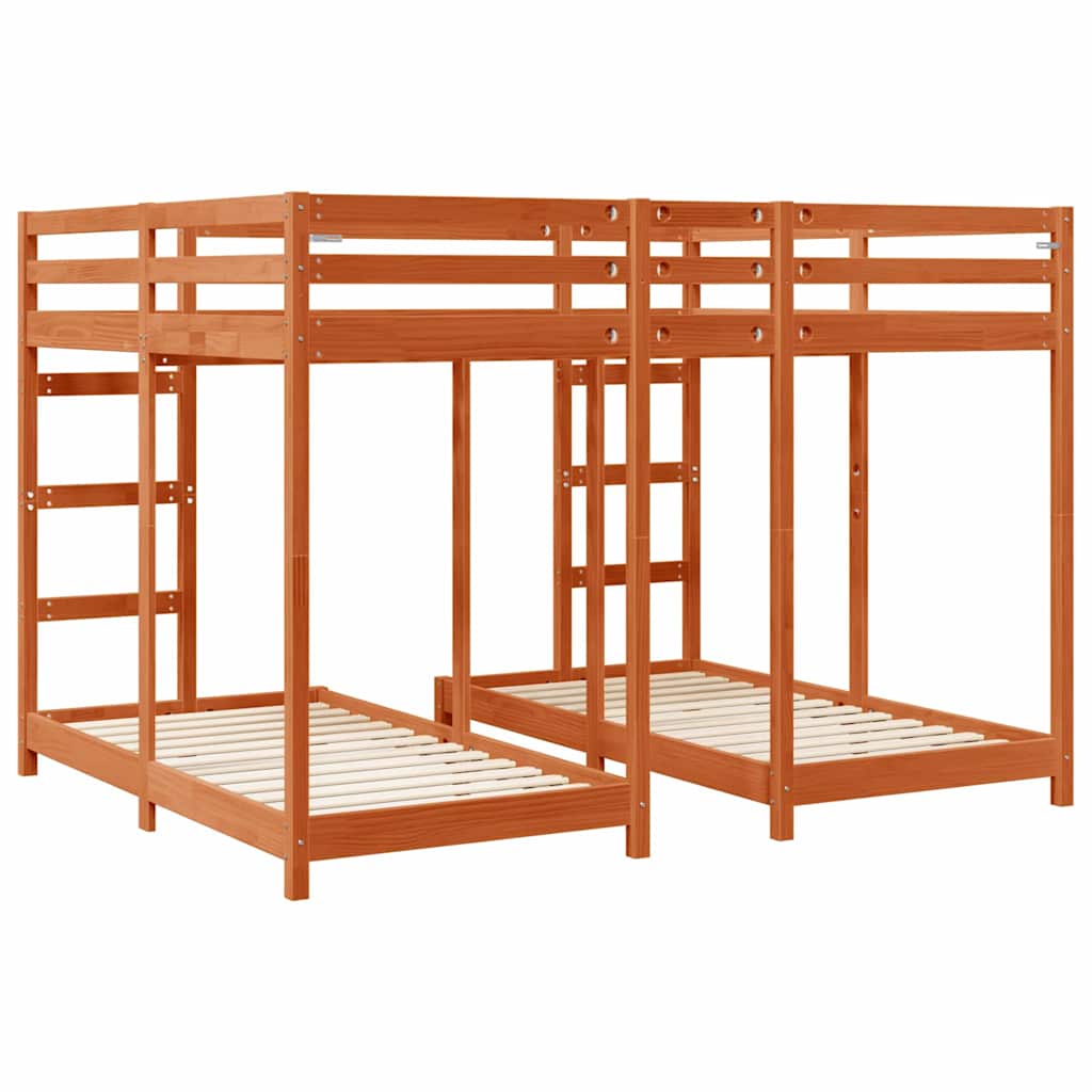 vidaXL Triple Bunk Bed Frame Wax brown 160 x 200 cm Solid Pine Wood 6