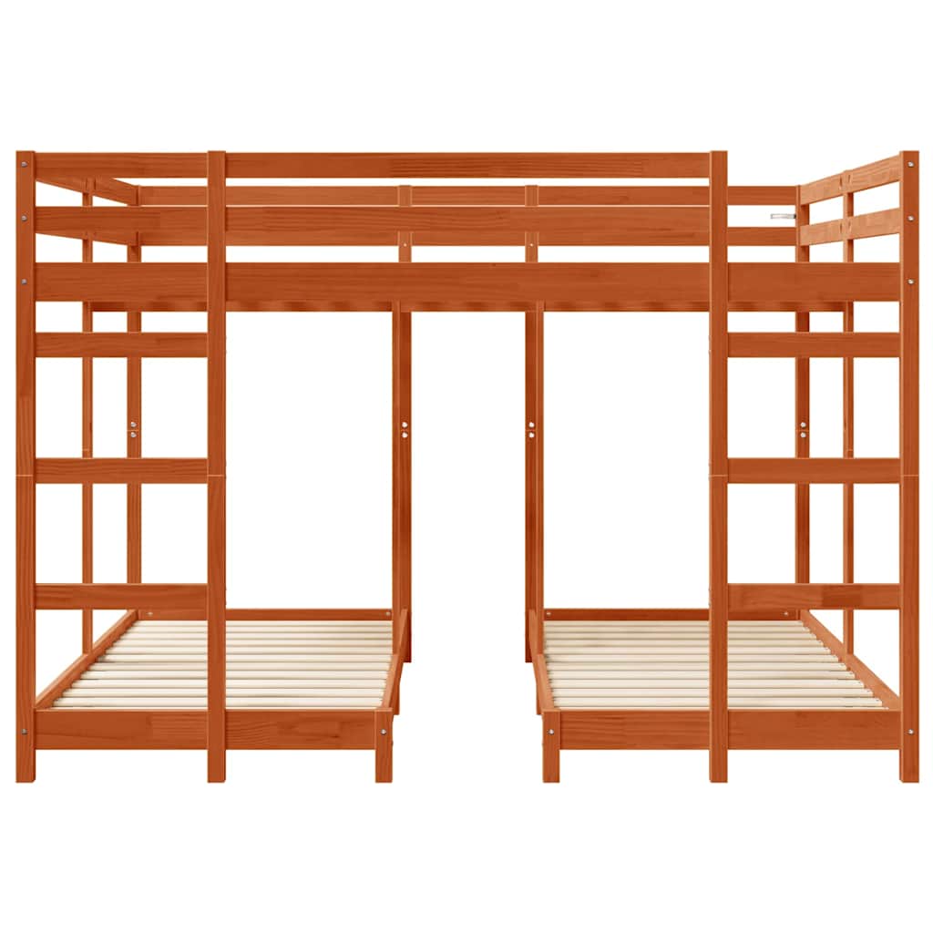 vidaXL Triple Bunk Bed Frame Wax brown 160 x 200 cm Solid Pine Wood 4