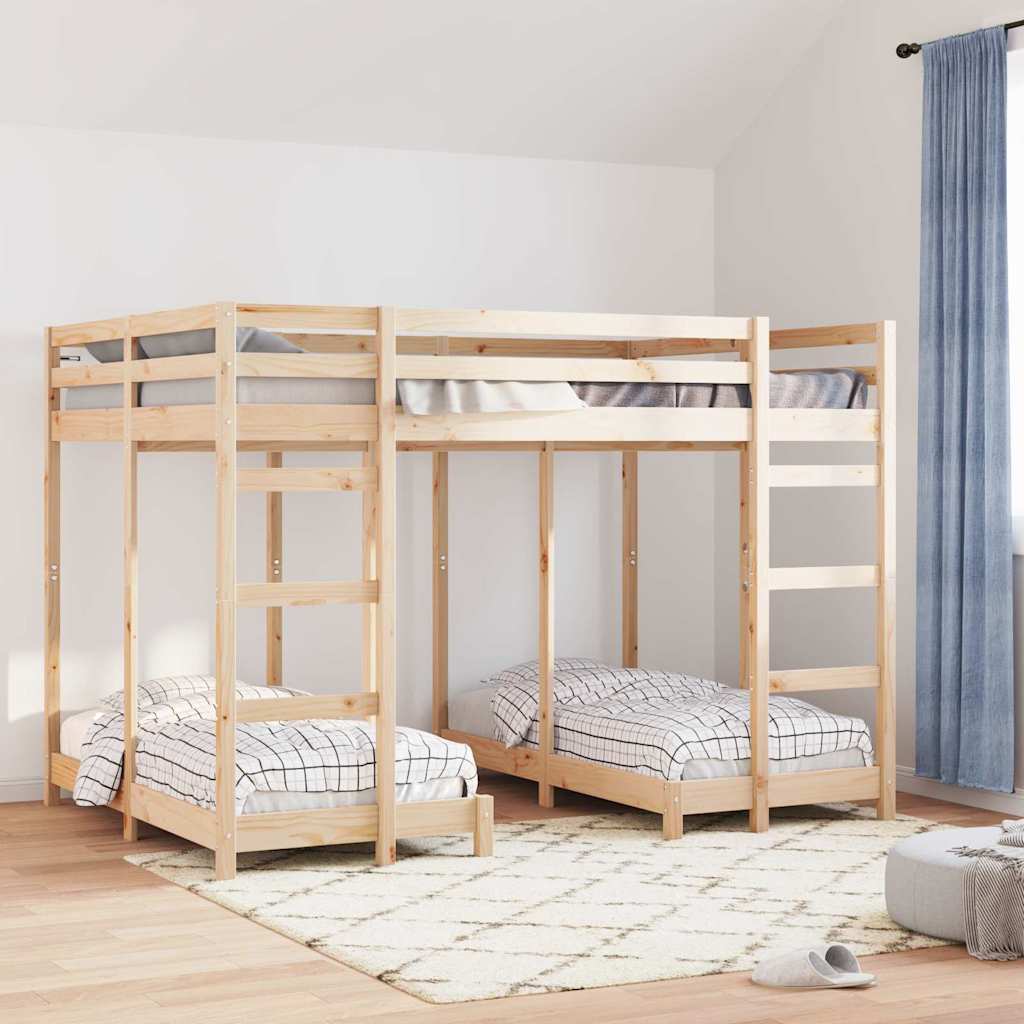 vidaXL Triple Bunk Bed Frame Brown 140 x 200 cm Solid Pine Wood 1