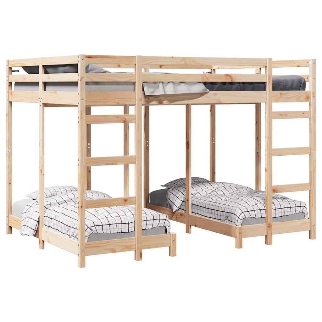 vidaXL Triple Bunk Bed Frame Brown 140 x 200 cm Solid Pine Wood 2