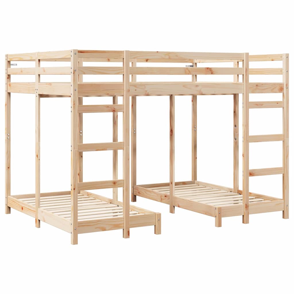 vidaXL Triple Bunk Bed Frame Brown 140 x 200 cm Solid Pine Wood 3