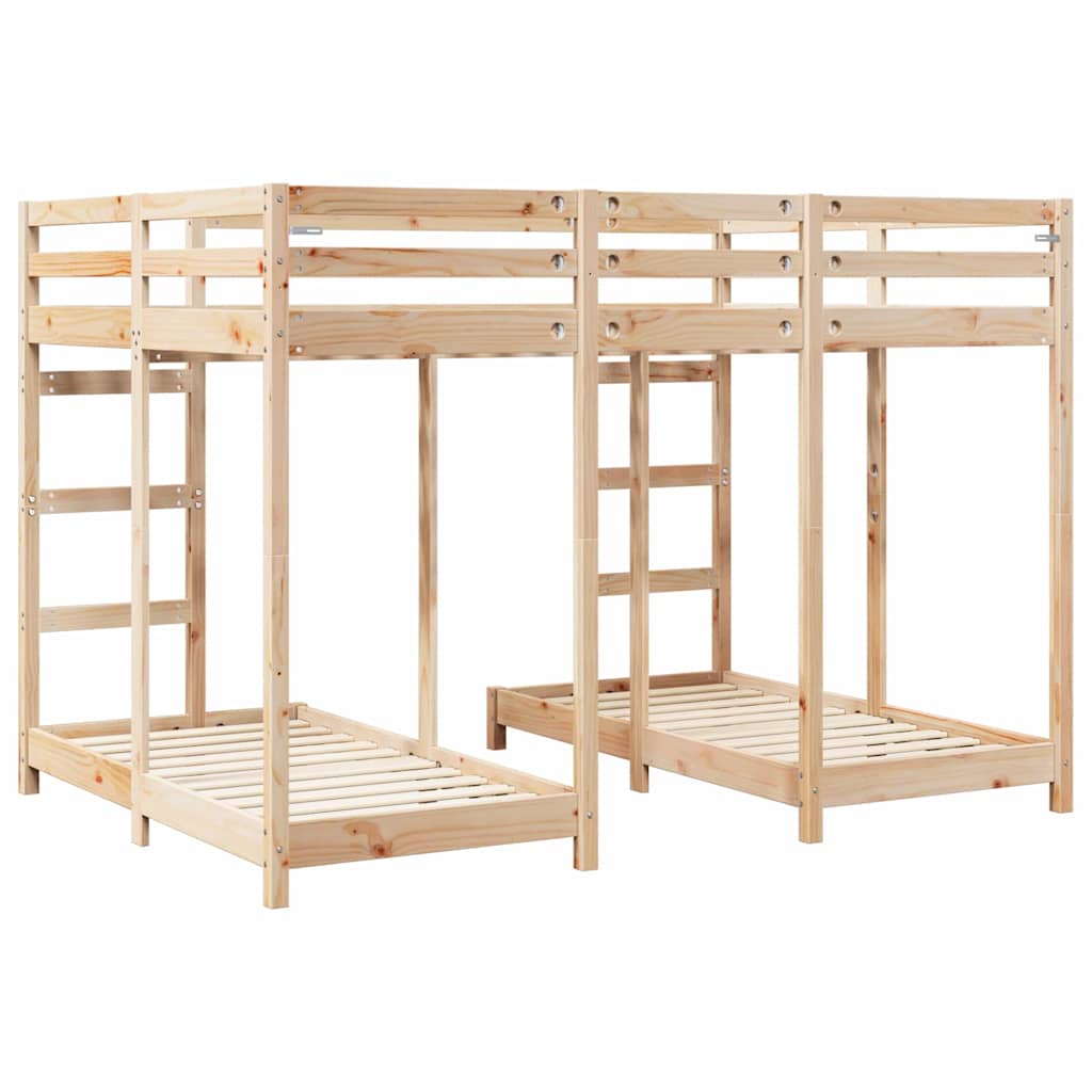 vidaXL Triple Bunk Bed Frame Brown 140 x 200 cm Solid Pine Wood 6