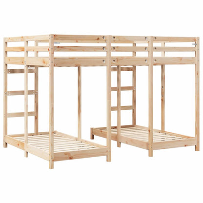 vidaXL Triple Bunk Bed Frame Brown 140 x 200 cm Solid Pine Wood 6
