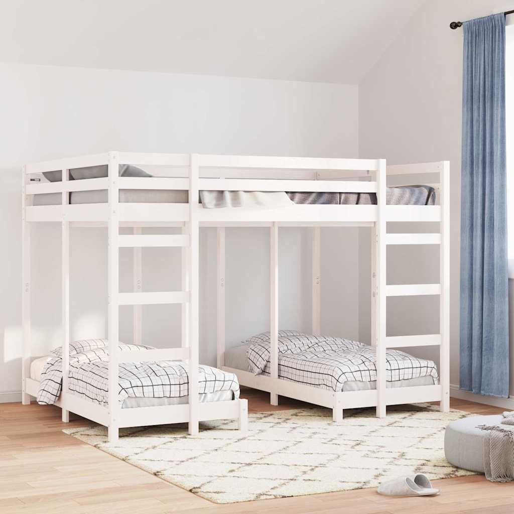 vidaXL Triple Bunk Bed Frame White 140 x 200 cm Solid Pine Wood 1