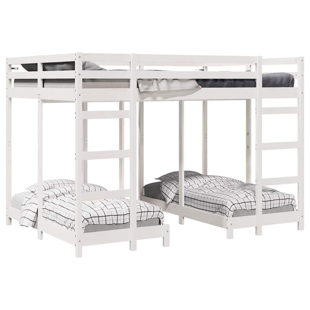 vidaXL Triple Bunk Bed Frame White 140 x 200 cm Solid Pine Wood 2