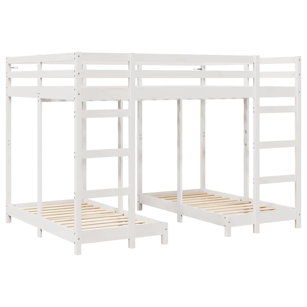 Triple Bunk Bed Frame Solid Pine Wood White 140 x 200 cm