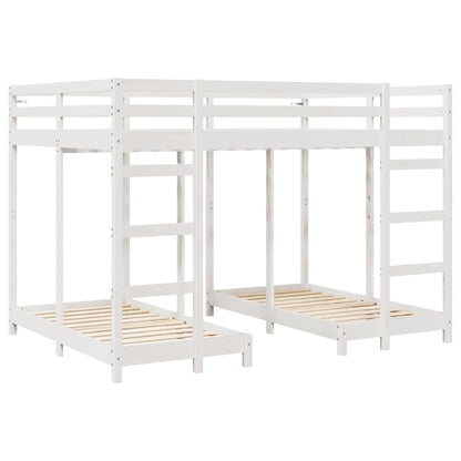 Triple Bunk Bed Frame Solid Pine Wood White 140 x 200 cm