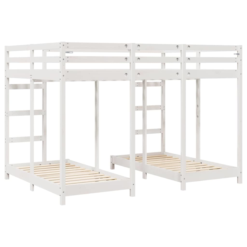 vidaXL Triple Bunk Bed Frame White 140 x 200 cm Solid Pine Wood 6