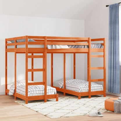 vidaXL Triple Bunk Bed Frame Wax brown 140 x 200 cm Solid Pine Wood 1
