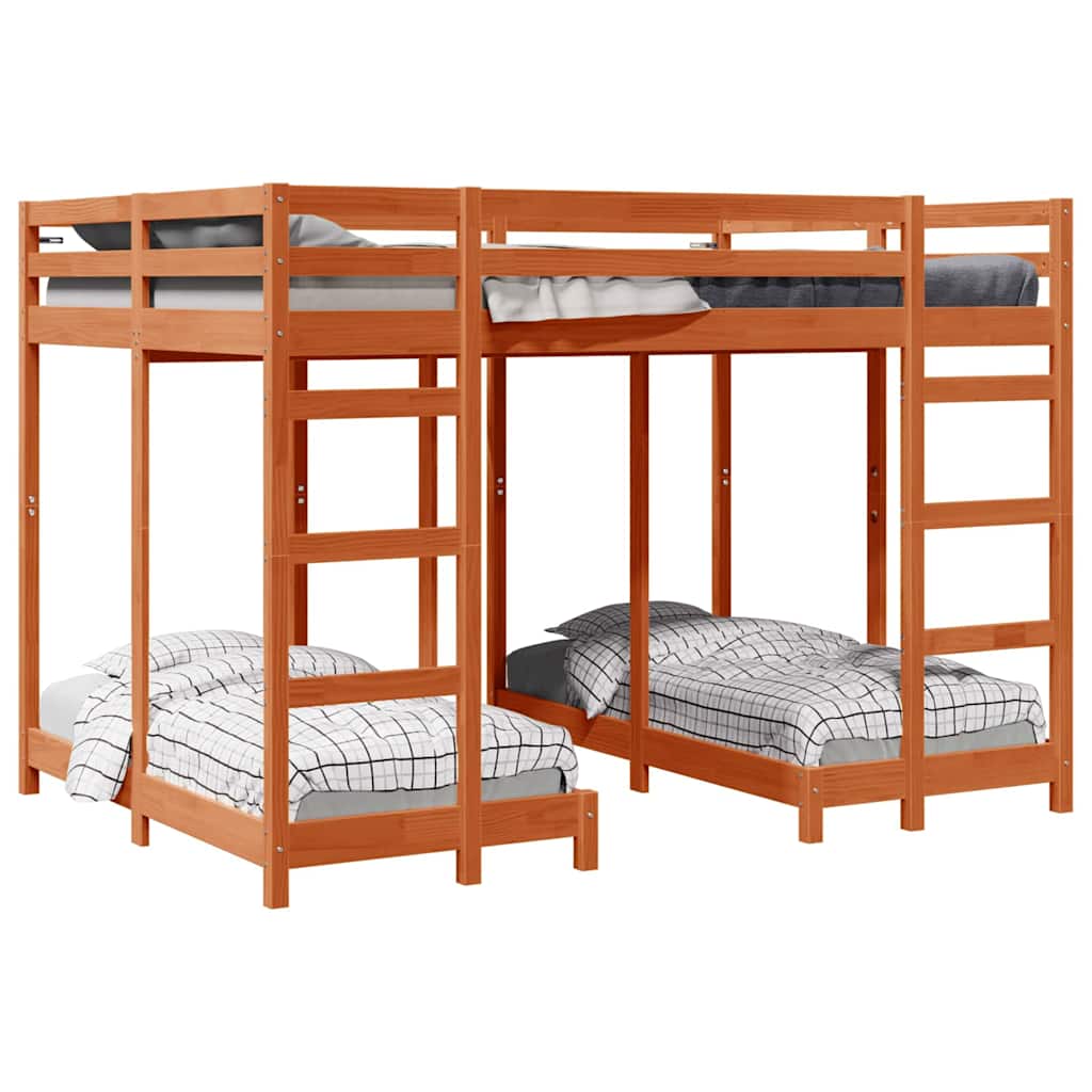 vidaXL Triple Bunk Bed Frame Wax brown 140 x 200 cm Solid Pine Wood 2