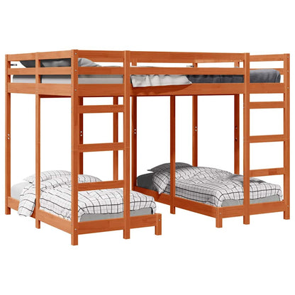 vidaXL Triple Bunk Bed Frame Wax brown 140 x 200 cm Solid Pine Wood 2