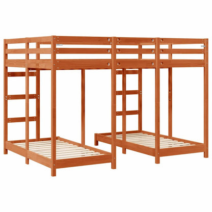 vidaXL Triple Bunk Bed Frame Wax brown 140 x 200 cm Solid Pine Wood 6
