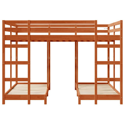 vidaXL Triple Bunk Bed Frame Wax brown 140 x 200 cm Solid Pine Wood 4
