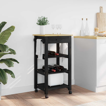 Kitchen Trolley MONZA Solid Pine Wood Black 48 x 40 x 88.5 cm