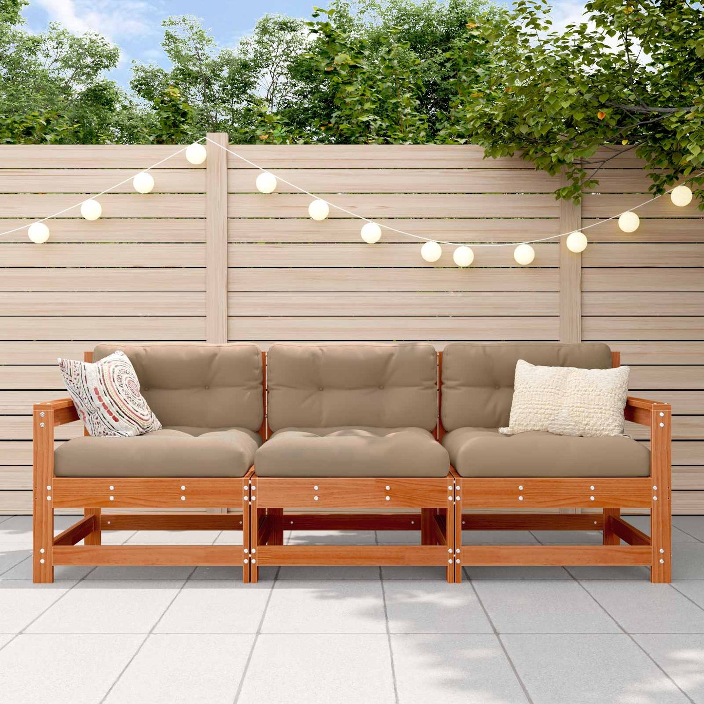 vidaXL Sectional Sofa Units 3 Piece Wax Brown Solid Pine Wood 1