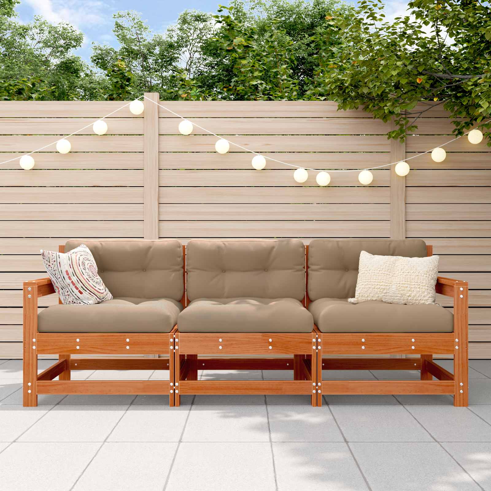 vidaXL Sectional Sofa Units 3 Piece Wax Brown Solid Pine Wood 1