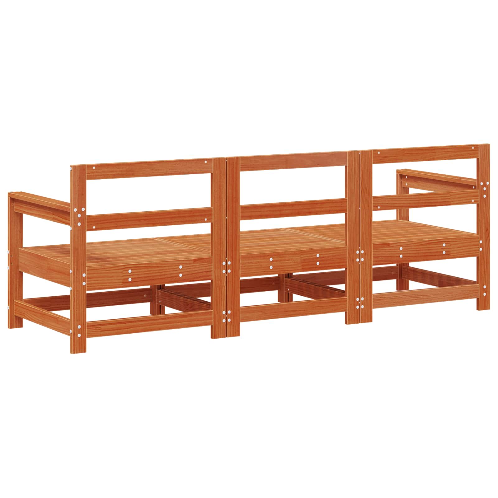 vidaXL Sectional Sofa Units 3 Piece Wax Brown Solid Pine Wood 5
