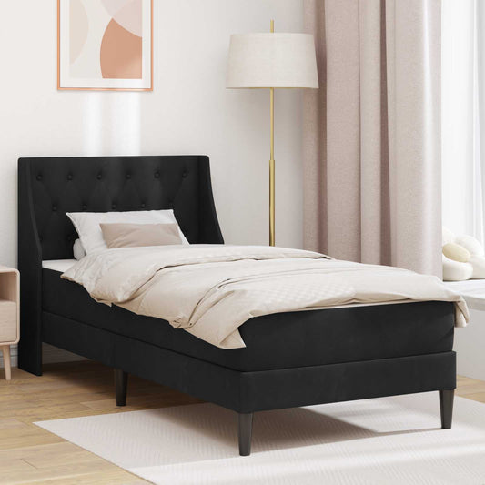 vidaXL Bed Frame with Mattress with Headboard Black 90 x 190 cm Velvet 1