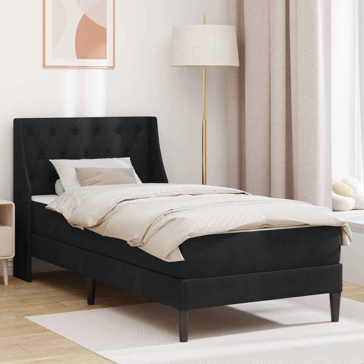 Bed Frame with Mattress 90 x 190 cm Velvet Black 3FT Single