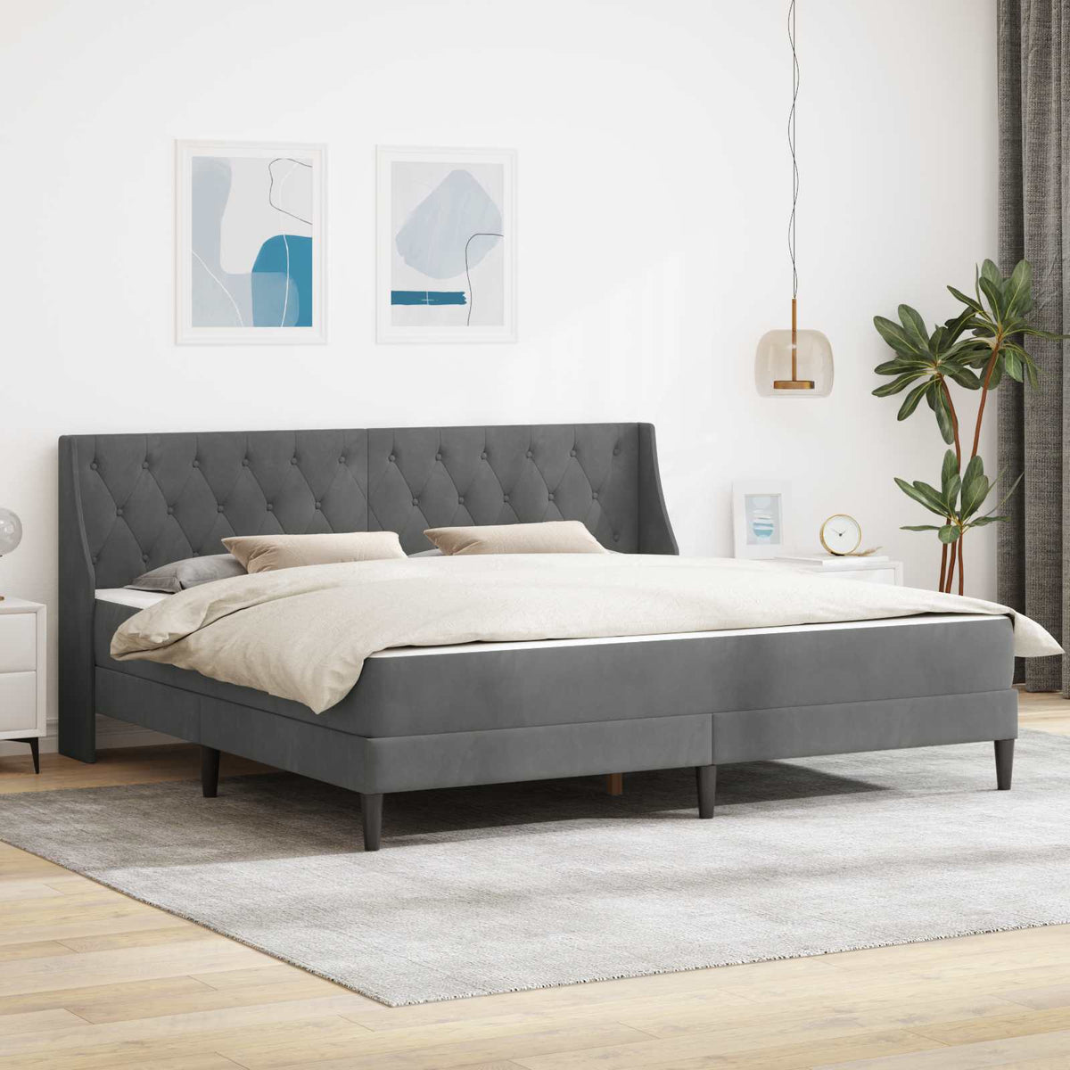 vidaXL Bed Frame with Mattress Dark Grey 180 x 200 cm Velvet 1