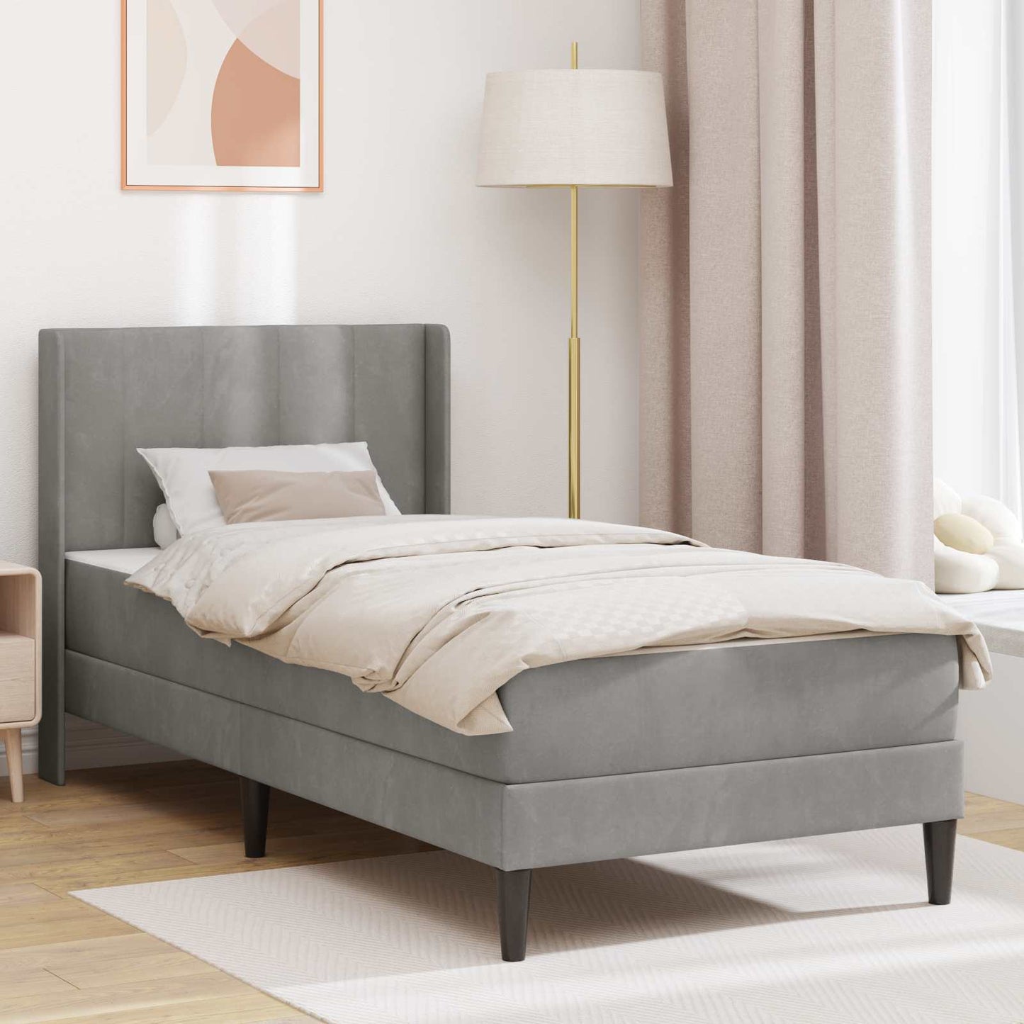 vidaXL Bed Frame with Mattress Light Grey 90 x 190 cm Velvet 1