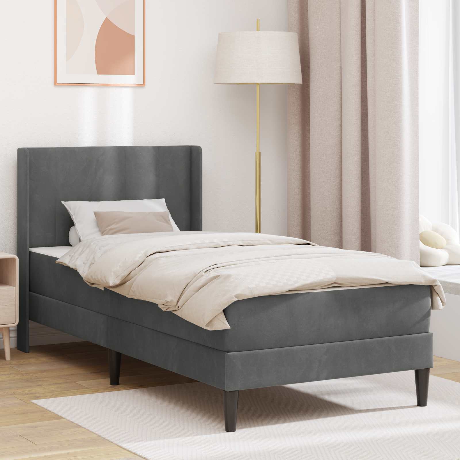 vidaXL Bed Frame with Mattress Dark Grey 90 x 190 cm Velvet 1