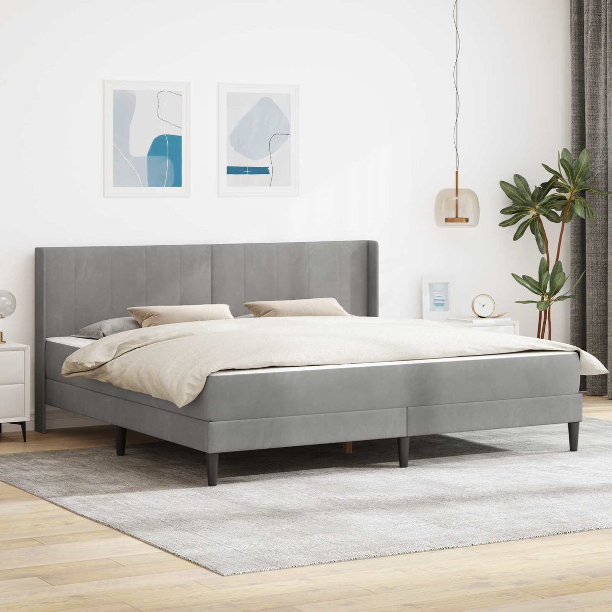 vidaXL Bed Frame with Mattress Light Grey 180 x 200 cm Velvet 1