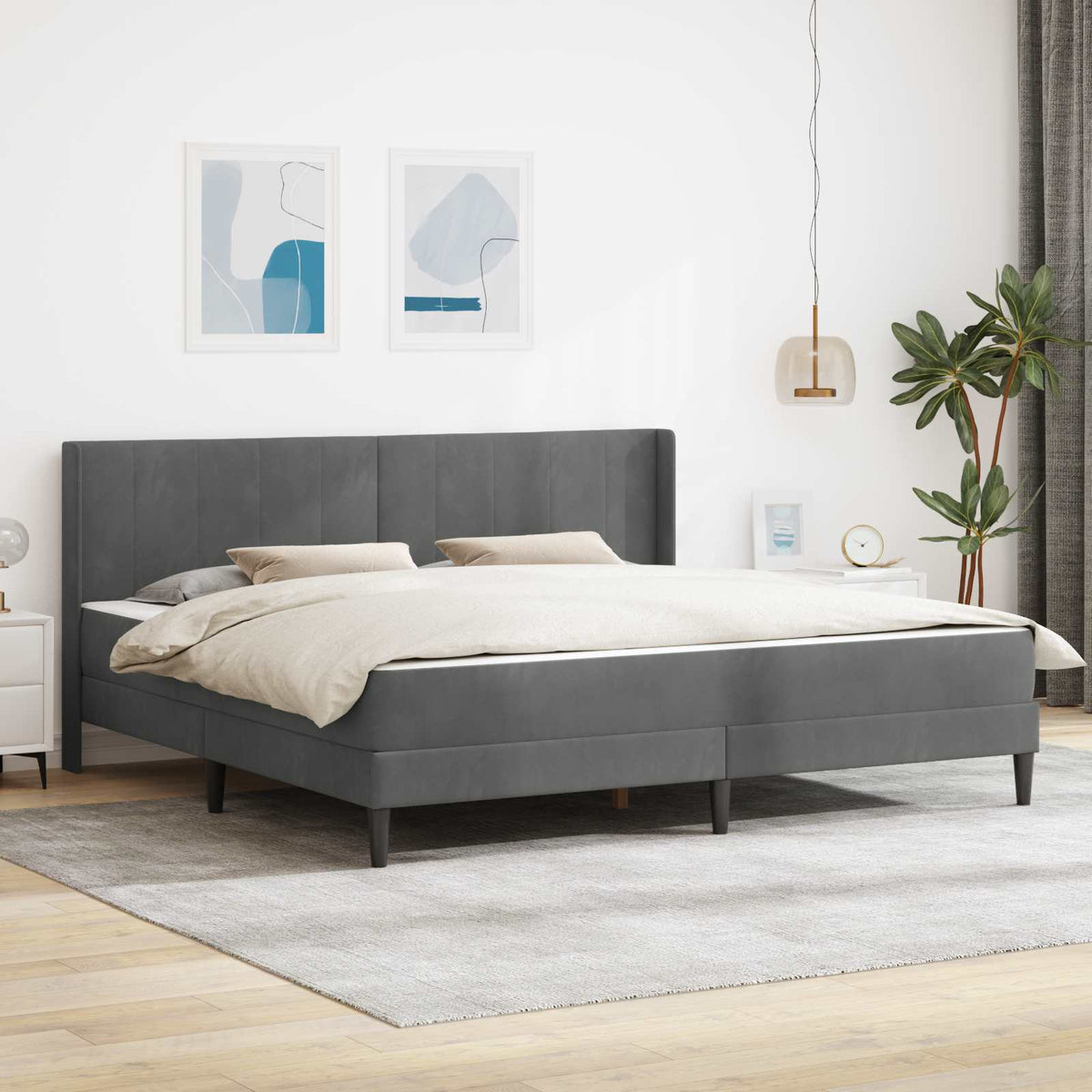 vidaXL Bed Frame with Mattress Dark Grey 180 x 200 cm Velvet 1
