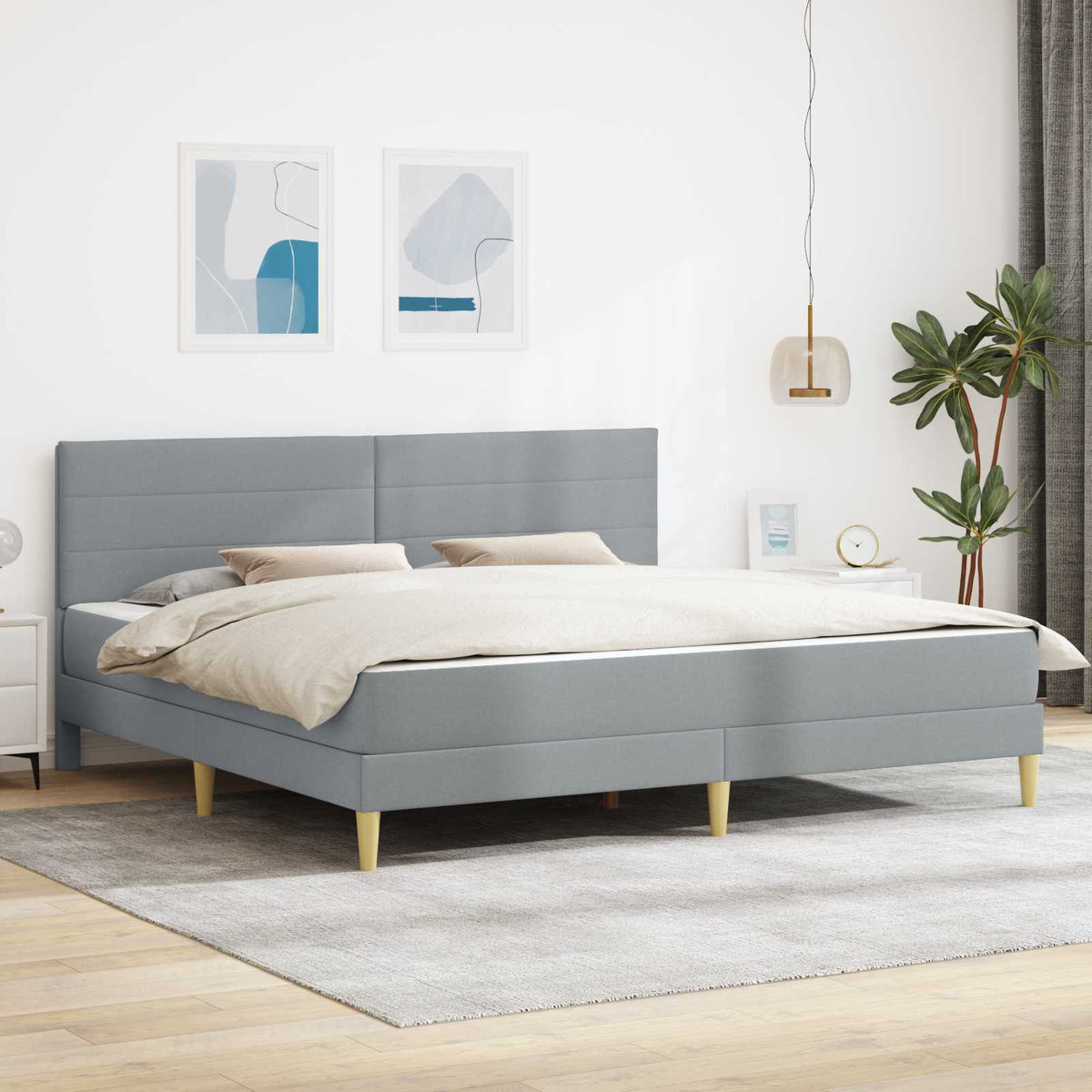 vidaXL Bed Frame with Mattress Light Grey 180 x 200 cm Fabric 1
