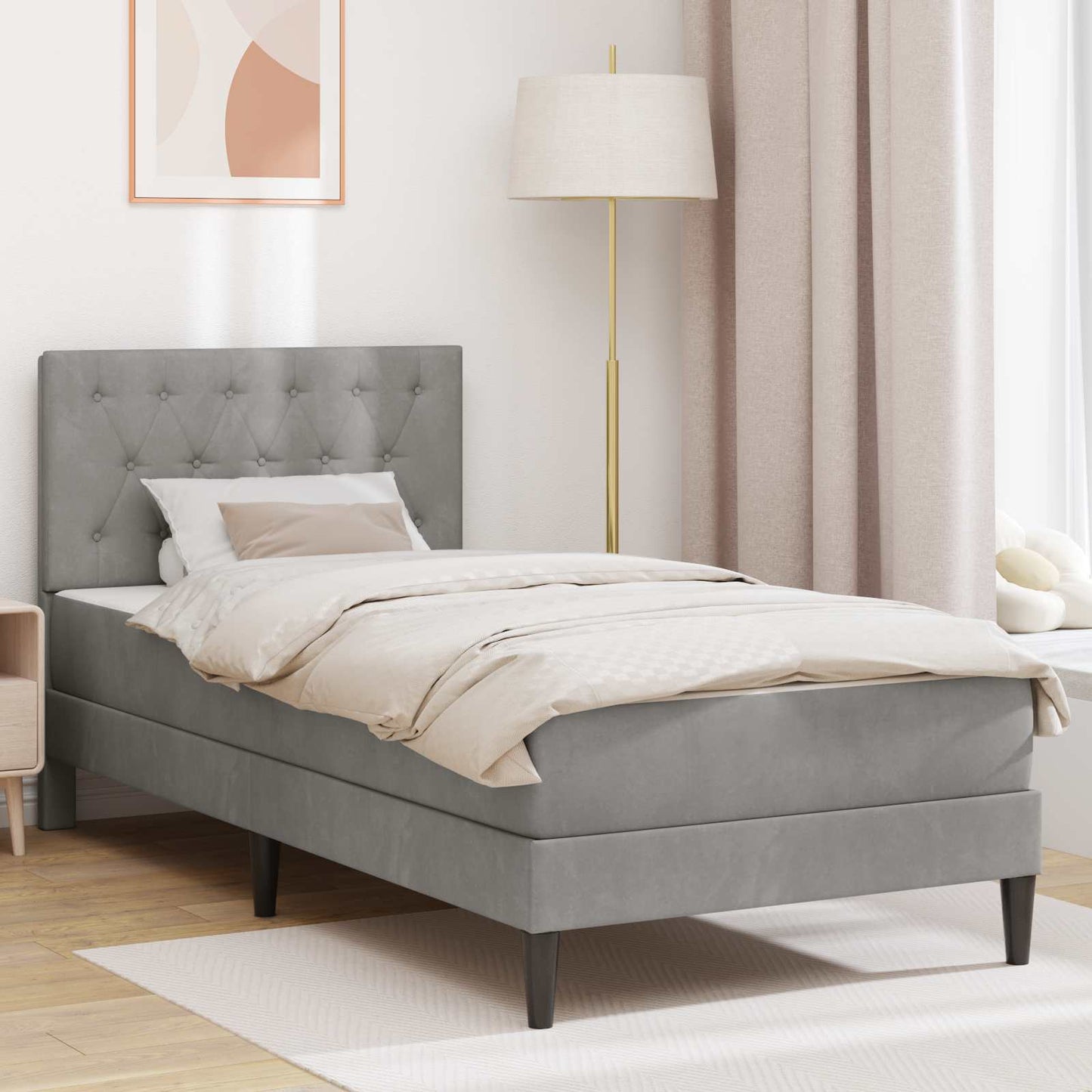 vidaXL Bed Frame with Mattress Light Grey 90 x 190 cm Velvet 1