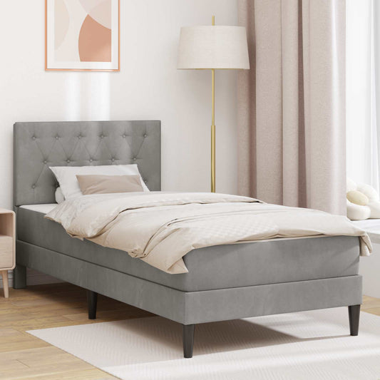 vidaXL Bed Frame with Mattress Light Grey 90 x 190 cm Velvet 1