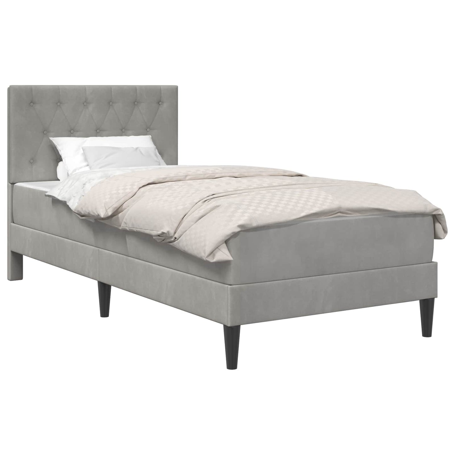 vidaXL Bed Frame with Mattress Light Grey 90 x 190 cm Velvet 2