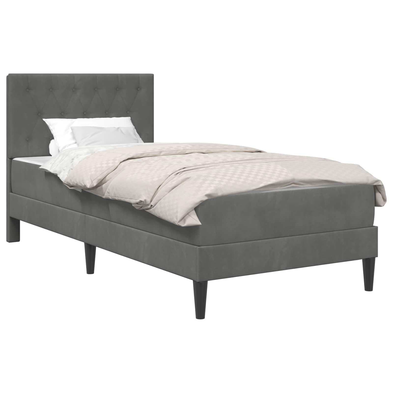 vidaXL Bed Frame with Mattress Dark Grey 90 x 190 cm Velvet 2