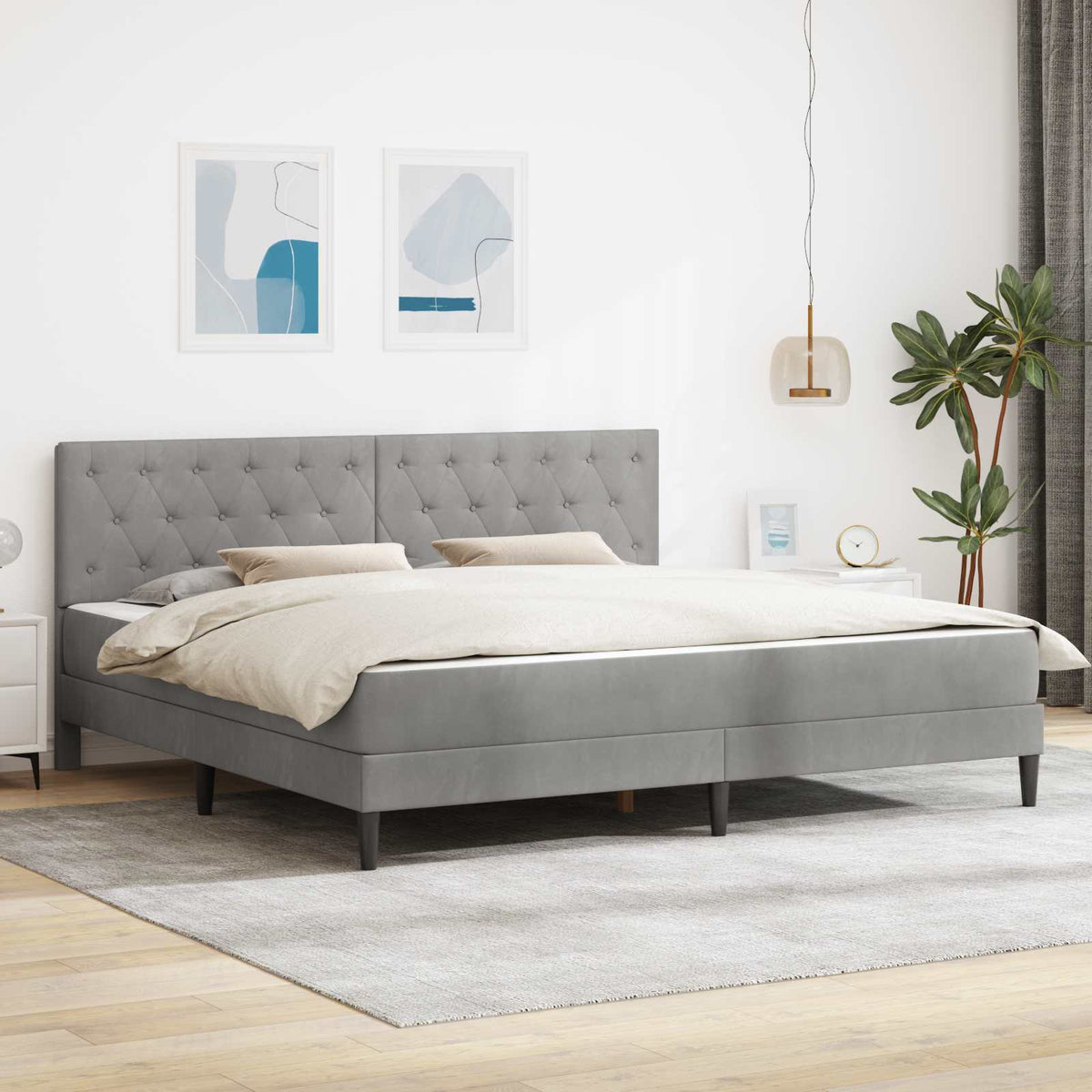 vidaXL Bed Frame with Mattress Light Grey 180 x 200 cm Velvet 1