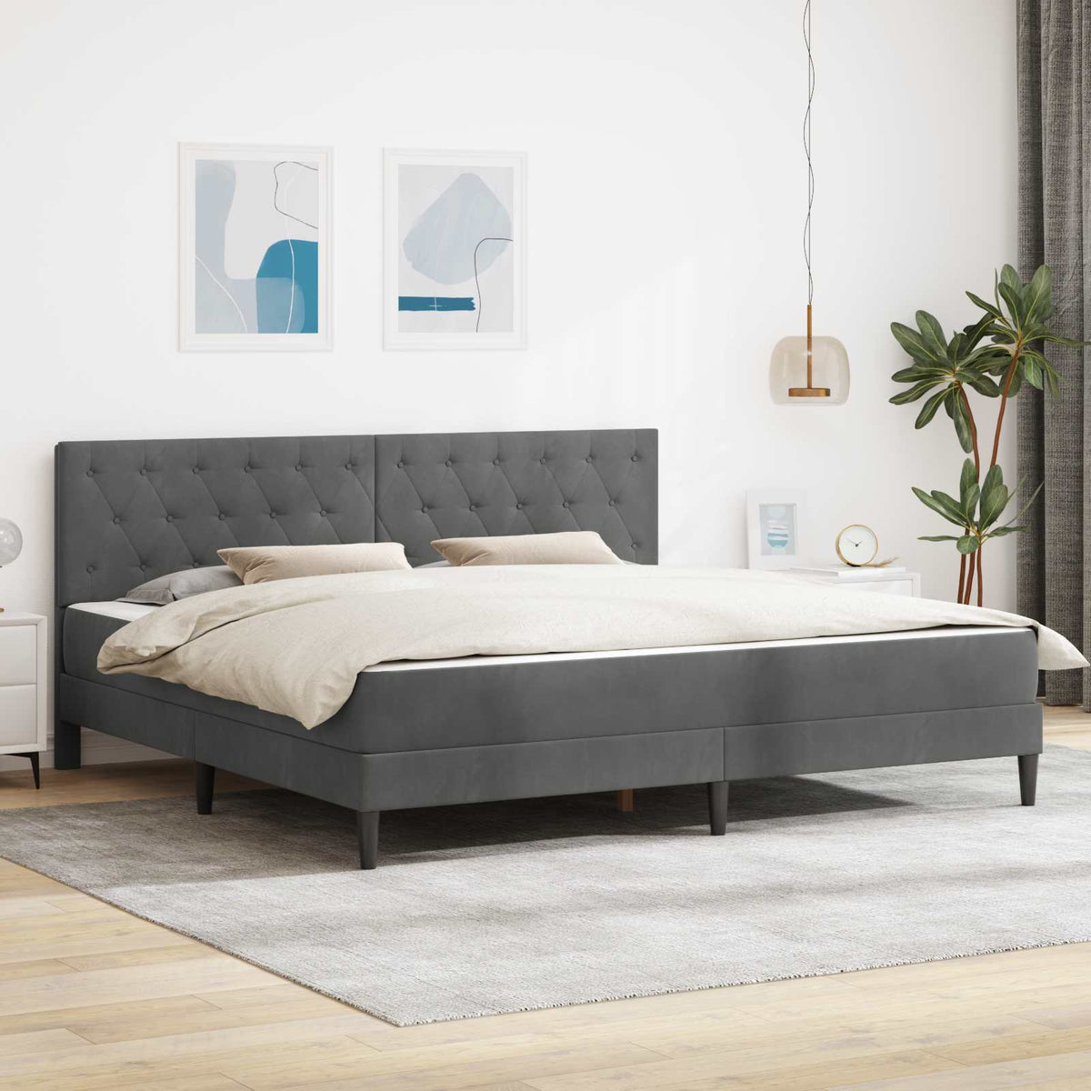 vidaXL Bed Frame with Mattress Dark Grey 180 x 200 cm Velvet 1
