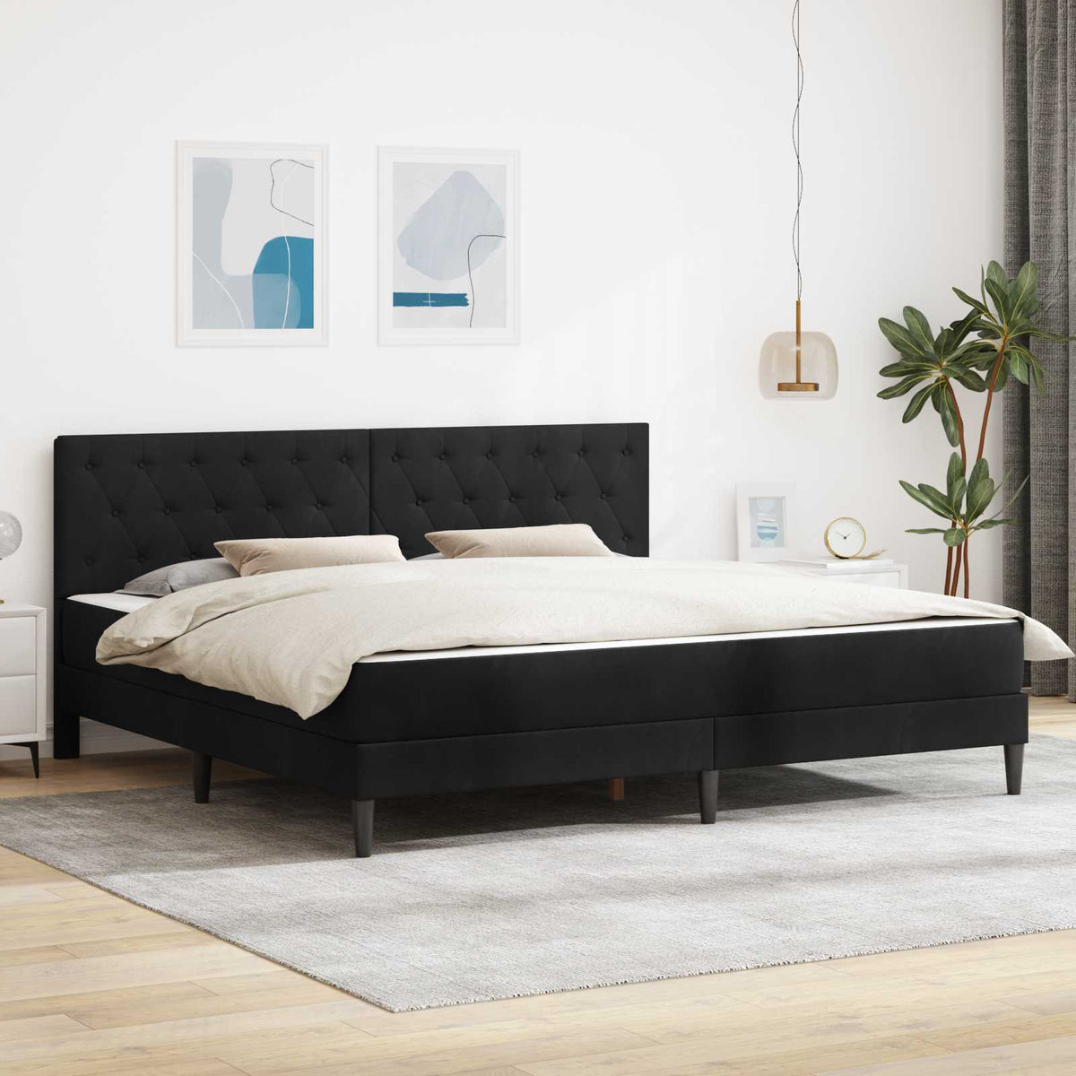 vidaXL Bed Frame with Mattress Black 180 x 200 cm Velvet 1