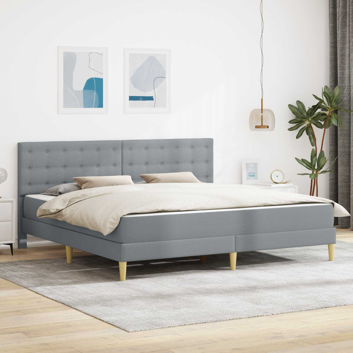 vidaXL Bed Frame with Mattress Light Grey 180 x 200 cm Fabric 1