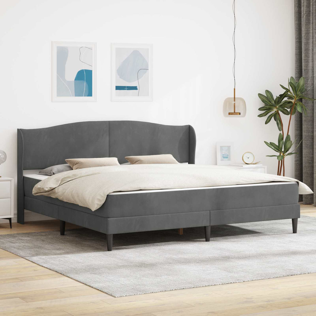 vidaXL Bed Frame with Mattress Dark Grey 180 x 200 cm Velvet 1