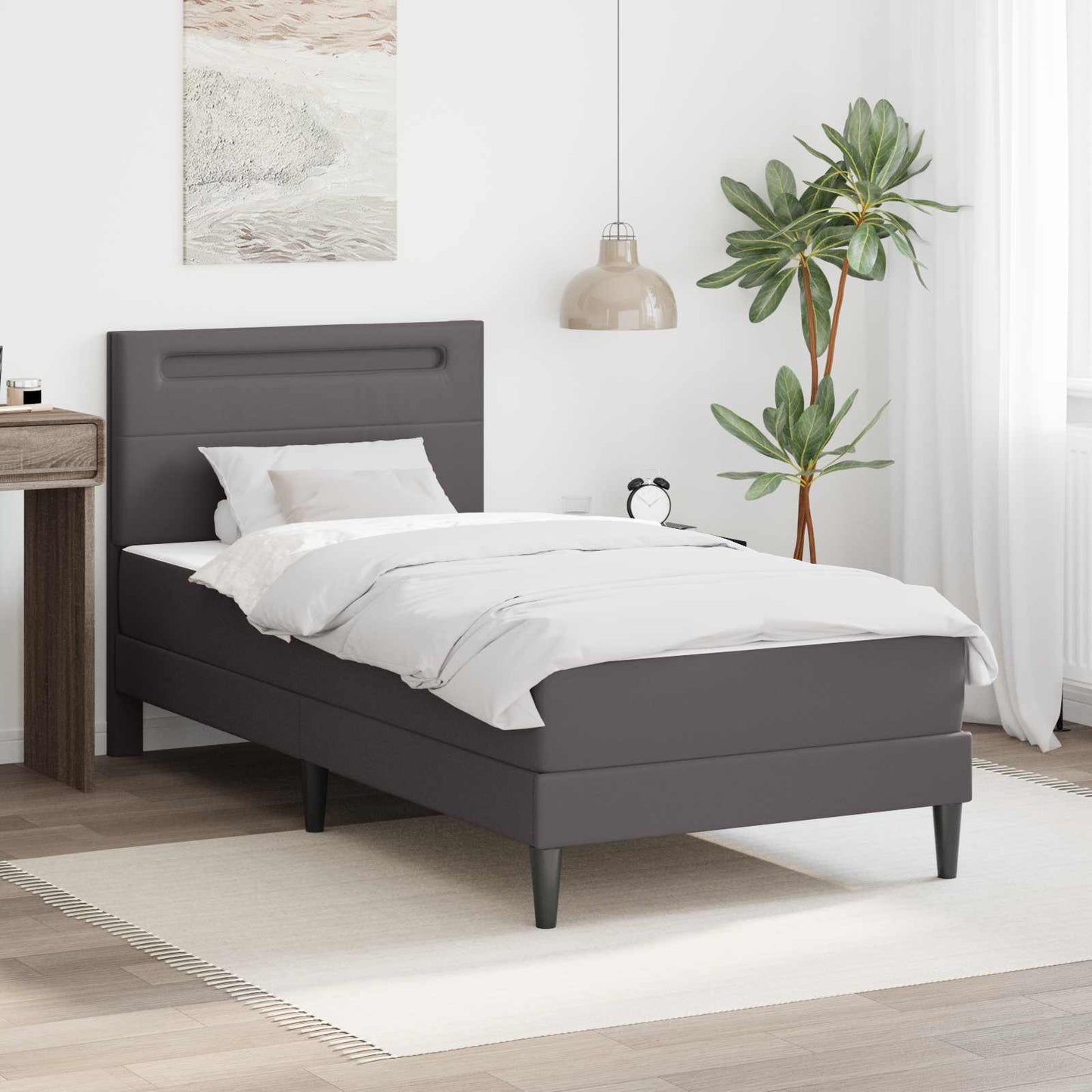 vidaXL Bed Frame with LED Strip Lights Grey 90 x 190 cm Faux Leather 1