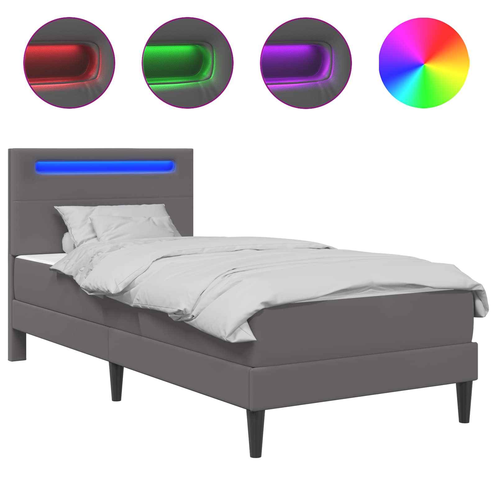 vidaXL Bed Frame with LED Strip Lights Grey 90 x 190 cm Faux Leather 2