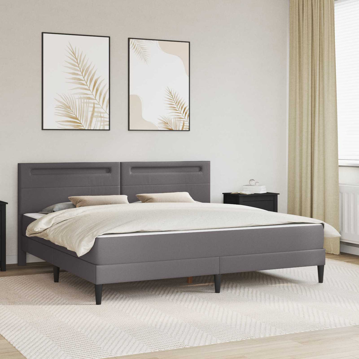 Bed Frame with Mattress 180 x 200 cm Faux Leather Grey 6FT Super King Size