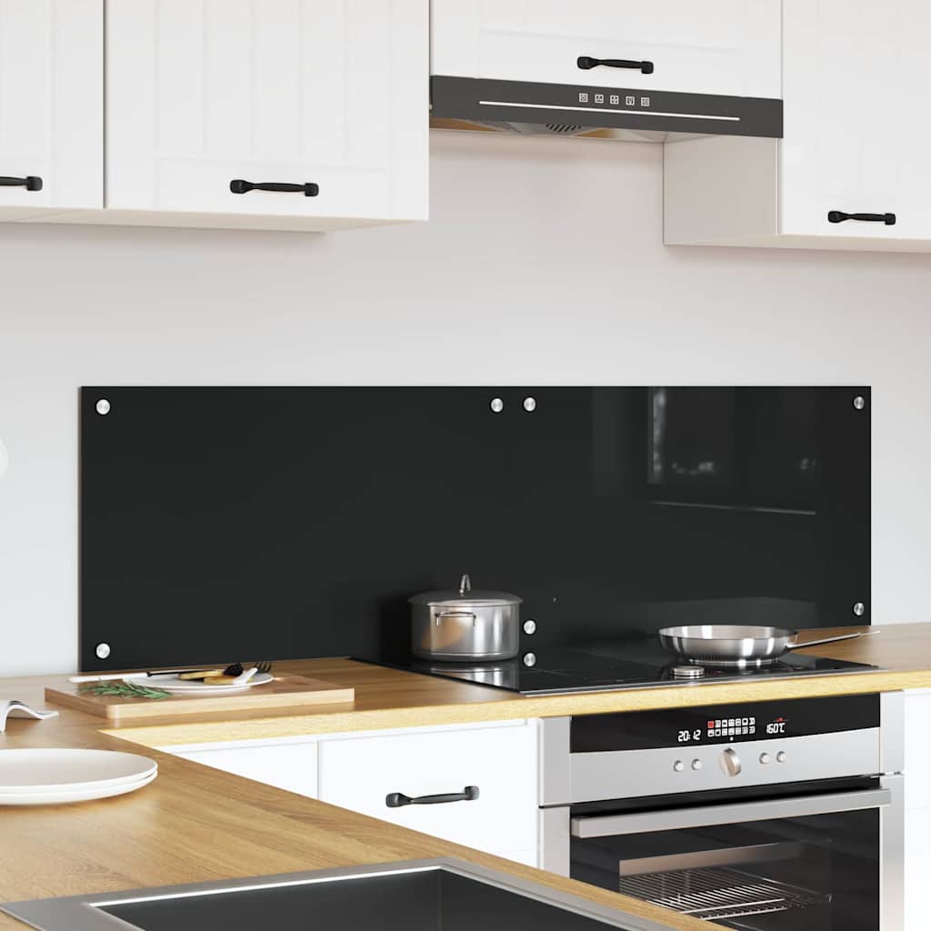 Kitchen Backsplash 70 x 40 cm Tempered Glass 2 pcs Black 70 cm 40 cm